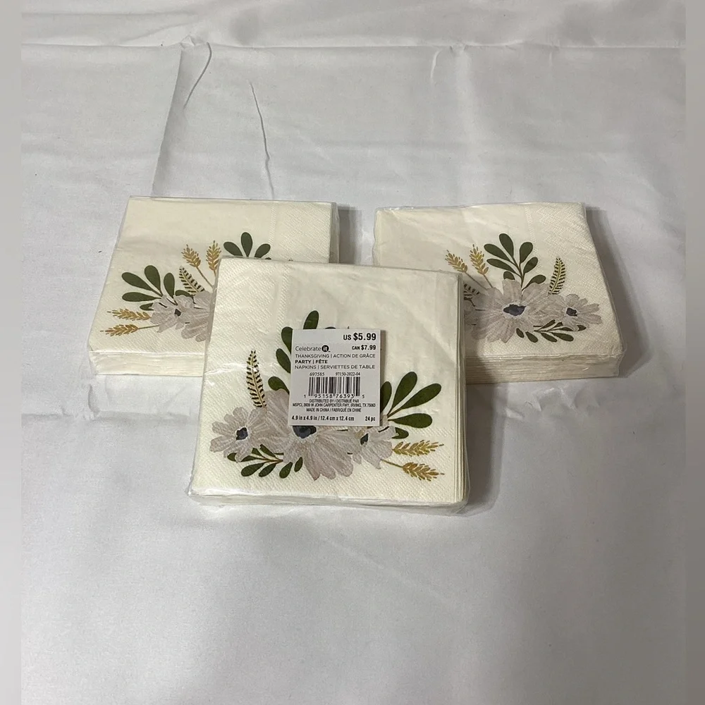 Celebrate It Set of 3 4.9 in by 4.9 in Floral Napkins - 72 total